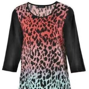 ULLA POPKEN Wild Things Animal Print Knit Tunic Top Black Multi Ladies 12/14